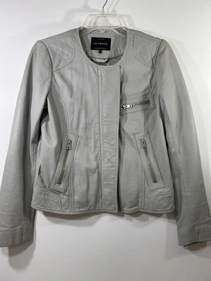Lucky Brand No Collar 100% Lamb Leather Moto Jacket Light Gray Women’s Medium - Image 1 of 4