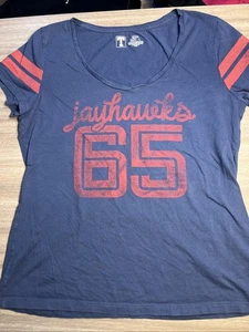 KU Kansas Jayhawks V-Ausschnitt TShirt Damen Größe Large blau Baumwolle - Bild 1 von 4