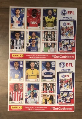 PANINI EFL 2025/26 - 2 HOJAS DE 6 PEGATINAS DIFERENTES EMITIDAS CON EL SOL Foto 1 de 4