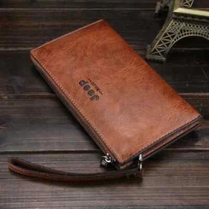 Jeep Herren Einfarbig Rot Braun Leder Reißverschluss Brieftaschen - Bild 1 von 2