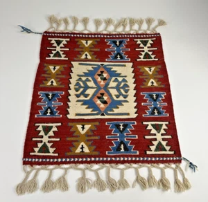 Vintage roter türkischer Kelim Flachgewebe Teppich - 26"x19,5" Zoll handgewebtes Dekor - Bild 1 von 21