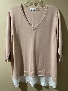 Calvin Klein 1X  Layered Tunic Sweater Pink Gold Metallic Thread Shimmer - Picture 1 of 10