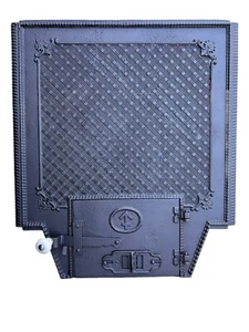 Antike Gusseisserne Ofenplatte mit Tür Ofentür Gussofen Gründerzeit Pfeilhammer - Bild 1 von 7