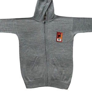 NEW Men Handmade ANDEAN ALPACA Solid Light Gray zip Hoodie Sweater Sz L