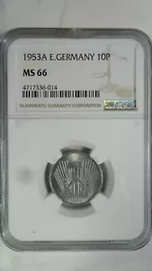 Germany DDR 10 Pfennig, 1953 A, NGC MS 66 Key Date - Picture 1 of 3