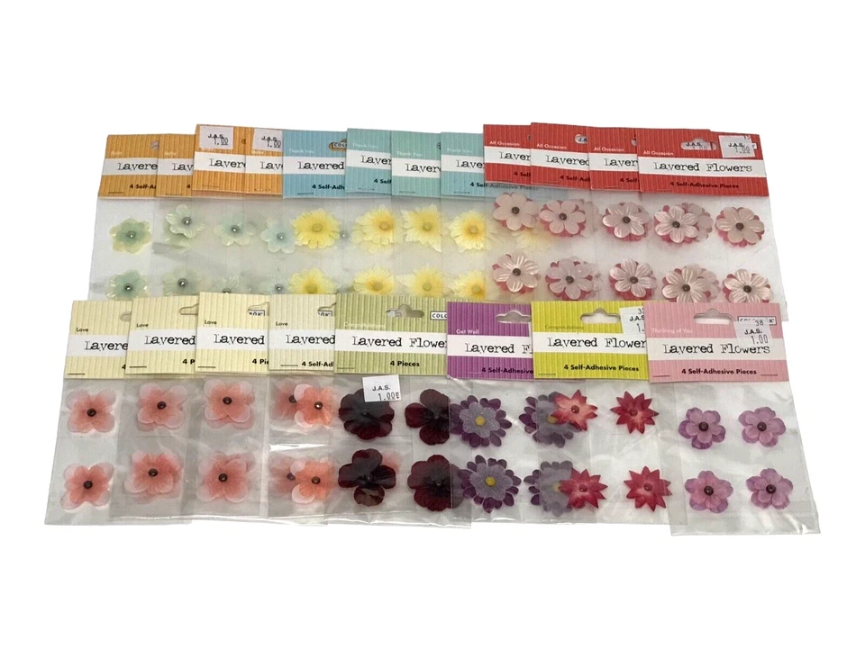 COLORBOK LAYERED FLOWER EMBELLISHMENT STICKERS - SCRAPBOOKING - LOT OF 20 - Image 1 of 1