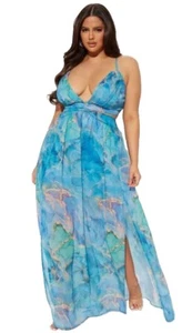 Fashion Nova Tulum Vacation Maxi Dress Blue Combo Plus Size 2X NWT - Picture 1 of 17