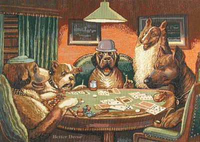 TAPIZ TEJIDO DE PARED Perros Jugando al Poker DECORACIÓN EUROPEA DE SALA DE JUEGOS - IMAGEN ANIMAL Foto 1 de 2