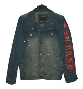 REASON HAND CRAFTED TRUCKER JACKET 'RSN BRND' IN MEDIUM BLUE DENIM size M Medium - Bild 1 von 12