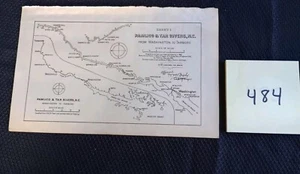 1890 Pamlico & Tar Rivers NC Tarboro Washington Sladesville mappa ponte W&JRR - Foto 1 di 4