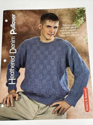 Heathered Denim Pullover Adult Size S M L XL  Knitting Pattern - Image 1 of 4