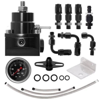 Universal Adjustable Fuel Pressure Regulator Kit 100psi Guage AN6 Fitting Black - Imagem 1 de 4