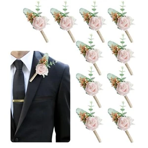 Pink Boutonniere for Men Weddings Set of 10 Artificial Flowers Boutonniere fo... - Picture 1 of 7