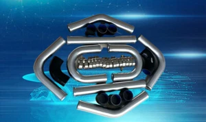 3" INCH 76mm ALUMINUM INTERCOOLER TURBO PIPE PIPING KIT Black Hose - Picture 1 of 4