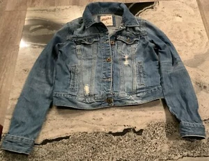 MUDD Girls Cotton Denim Button Up Jean Jacket Size Medium Distressed - Picture 1 of 9