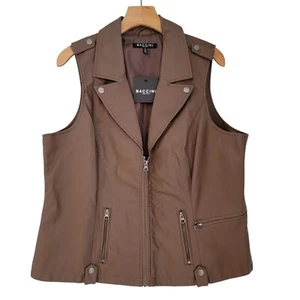 Baccini Biker Vest Faux Leather Brown With Pockets 1X ***NOTE FLAWS***NWT NEW  - Picture 1 of 14