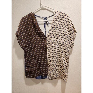 Sisley Blouse Geometric Print Tie Back Viscose Top Bohemian XS - Picture 1 of 6