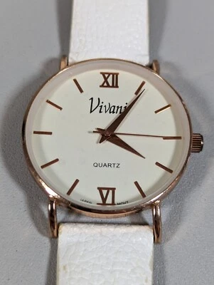 Vivani White Dial Round Gold Tone Case White Faux Leather Band Watch - Image 1 of 4
