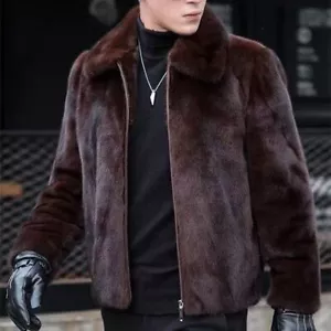 Mink Coat Men Lapel Faux Mink Coat Fur Jacket Casual Warm Hood Overcoat Winter - Picture 1 of 9