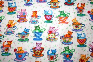 CUTE TO BOOT FLANNELL FROM ROBKAUFMAN-CATS IN TEACUPS - 100% COTTON FABRIC - Imagen 1 de 6