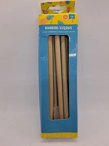Pajitas de bambú reutilizables alternativas ecológicas con cepillo de limpieza 10ct - Imagen 1 de 6