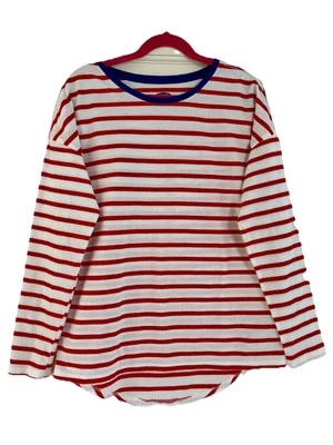 Camiseta Old Navy Niñas Talla Grande 10-12 Rojo y Blanco Rayas Larga Slv Camiseta Más Suave Foto 1 de 4