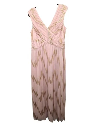 Vestido de noche para mujer Sangría rosa y dorado estampado en zigzag talla 16 sin mangas plegado Foto 1 de 4
