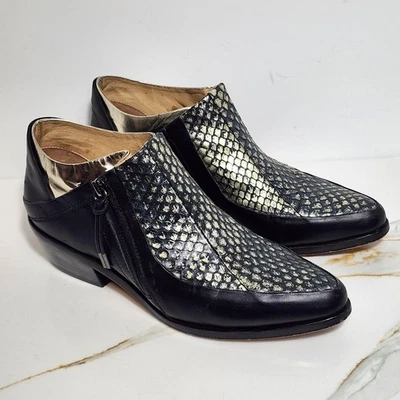 Botas al tobillo L.A.M.B para mujer talla 7M imitación relieve serpiente 100 % cuero cremallera doradas negras Foto 1 de 4