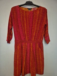 Peruvian Connection Pure Silk Dress Drop Waist Pocket ¾ Sleeve Red UK 12 - Picture 1 of 9