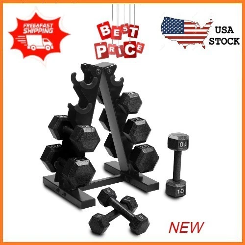 Cap Barbell 100 lb Cast Iron Hex Dumbbell Weight Set with Rack, Black - Image 1 of 4