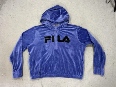 Y2K Fila Hoodie Womens Extra Large Blue Velour Half Zip Pullover Logo Sweatshirt - Image 1 of 4