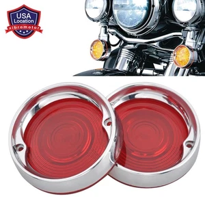 Turn Signal Light Red Lens Cover Fits For Touring Road King Glide Chrome Bezels - Bild 1 von 12