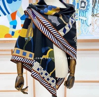 Sallys 2025 70 % cachemir 30 % seda envolvente bufanda caballo estampado doble cara chal 53" Foto 1 de 4