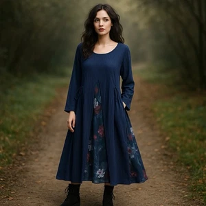 Lagenlook Crinkle Dress M Dark Romantic Moody Floral Sheer Panels Artsy Pockets - Picture 1 of 24