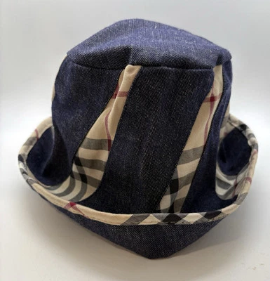 Burberry Women’s Plaid And Denim Bucket Hat Size Small - Image 1 of 4
