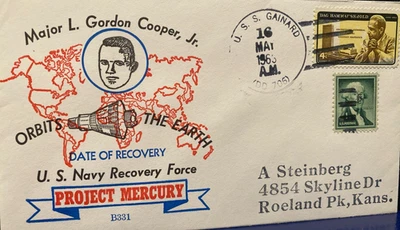 BECK NAVAL SPACE COVER #331 MERCURY COOPER ONBOARD USS GAINARD 16 MAY 1963 - Image 1 of 4