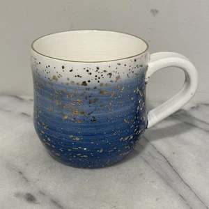 ANTHROPOLOGIE Suite One Studio LINDSAY EMERY Blue Gold Specs Cup Mug Coffee Tea - Picture 1 of 10
