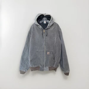 VTG Carhartt Canvas Jacket J130 Hooded Quilt Lined Men's L/XL Faded - Picture 1 of 17