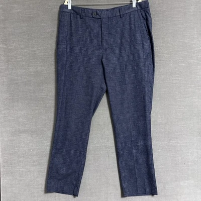 Calça Bonobos 38x30 Slim Azul Xadrez Mistura de Linho Casual Clássica Calças Empresariais - Imagem 1 de 4
