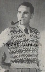 Knitting Pattern Men's Vintage 1940s Fair Isle Vest/Slip over/Tank Top/Pullover. - Picture 1 of 1