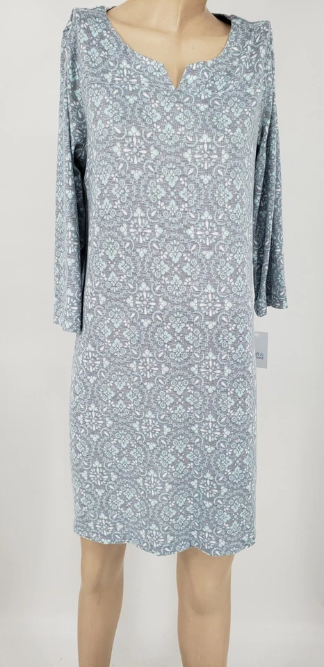 Camisón pequeño manga 3/4 camisa de noche Croft & Barrow aguamarina floral tejido poliéster Foto 1 de 3