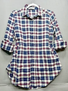 LULU E. BEBE SIZE L WOMEN'S CHECK PLAID FLANNEL LONG SLEEVE LONG SHIRT - Picture 1 of 12
