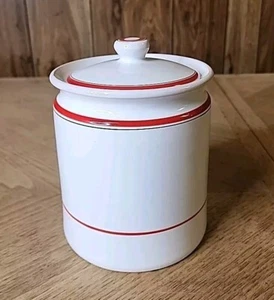 Vintage Italienische Emaillegeschirr Keramik Kaffee Keksdose Dose Weiß Rot - Bild 1 von 12