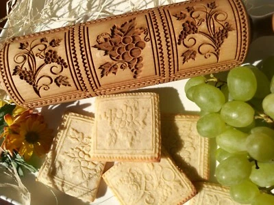 Springerle Cookies Grape Embossed Rolling Pin Deep Carved MOLD Textured Cookie - Image 1 of 4
