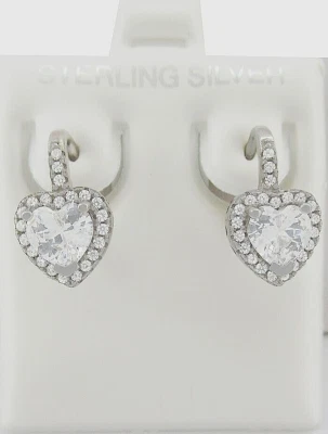 LAB CREATED WHITE SAPPHIRES DANGLE EARRINGS .925 STERLING SILVER- Lever Backs - Image 1 of 4