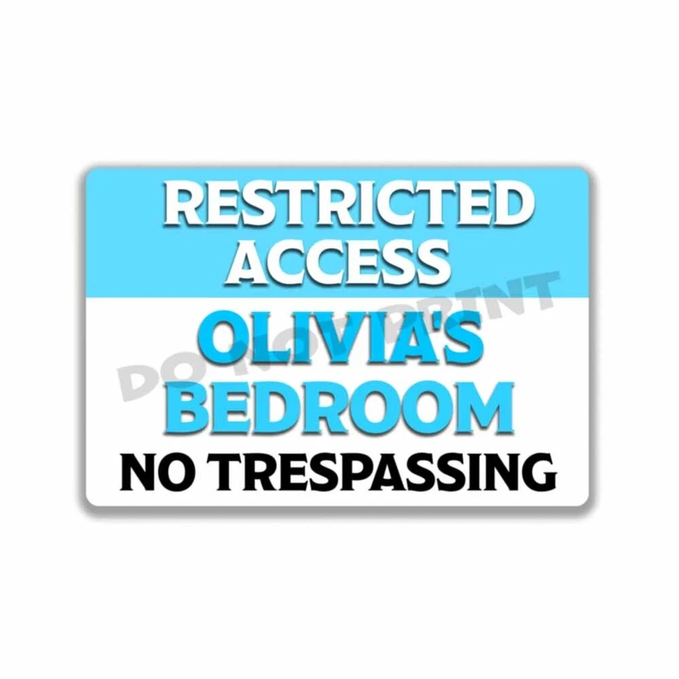 Olivia Girls Bedroom Personalized Room Blue RESTRICTED ACCESS Metal Sign 8x12 - Image 1 of 4