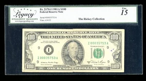DBR 1981-A $100 Minneapolis Fr. 2170-I Legacy 15 mini-RADAR Serial I00035753A - Picture 1 of 2