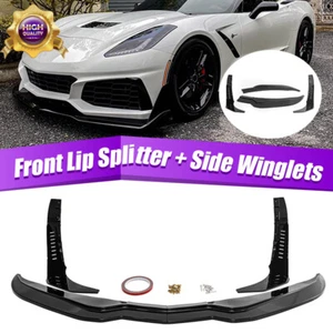 Black Front Bumper Lip &Side Winglet For 2014-2019 Corvette C7 Stage 4 Splitter - Bild 1 von 12