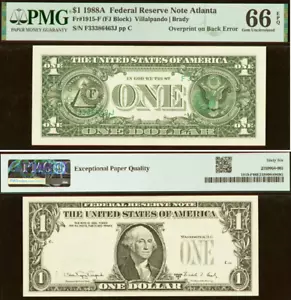 1988A $1 Federal Reserve Note PMG 66EPQ - Error Note - Overprint on Back Error - Picture 1 of 3