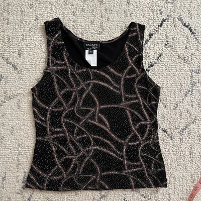 Blusa Xscape Elegante S Sin Mangas Brillo Elastizada Tanque Negra Fiesta De Colección Pequeña Foto 1 de 4